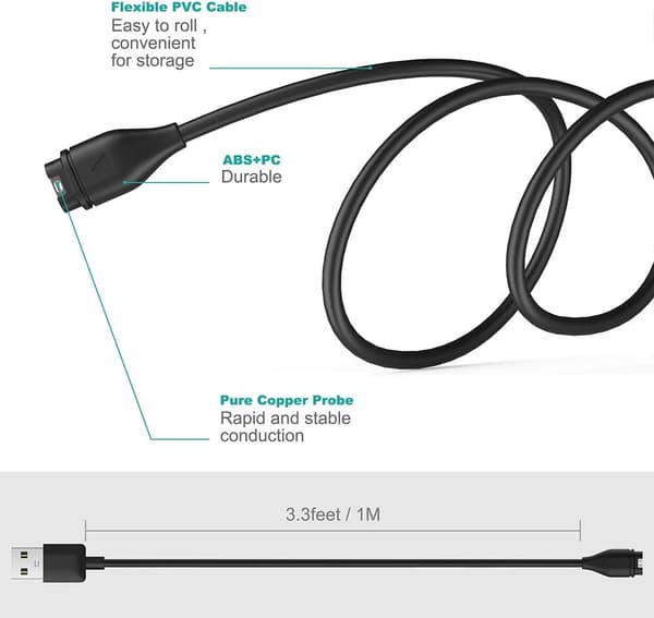 Opladningskabler til brug med Garmin ure - 2-pak - 1 meter