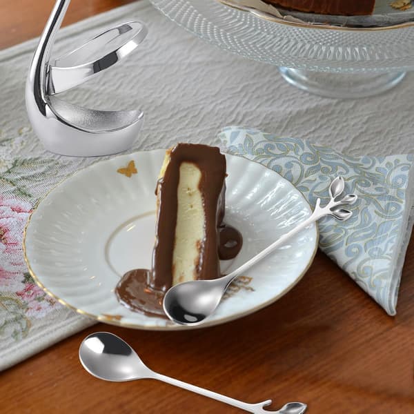 Stainless Steel Cutlery Set, Silver, Creative, Decorative Swan Base with 12 Leaf-Shaped Spoons for Coffee, Fruit, Dessert, Stirring, Mixing, Sugar