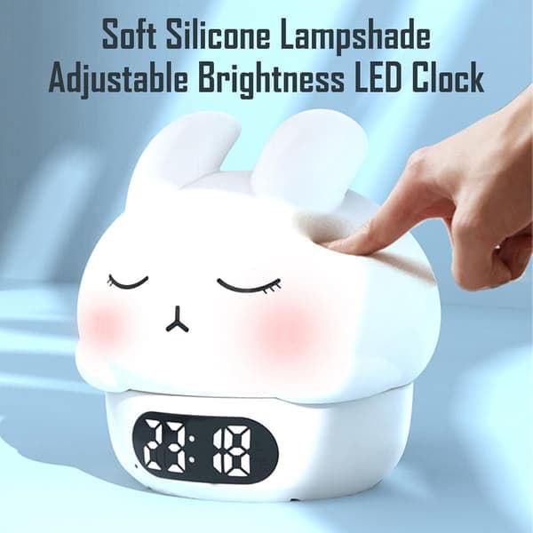Alarm Clock with Light, Bedroom for Adults and Children, Has Snooze Function and USB Charging Port, Dual Alarm Rabbit