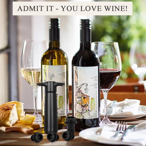 Vacu Vin Black Pump with Wine Stoppers - Keeps Wine Fresh