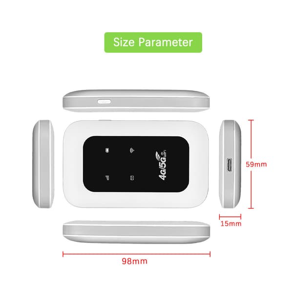 Vit bärbar 4G Wi-Fi-router med SIM-kortplats och LED-indikator
