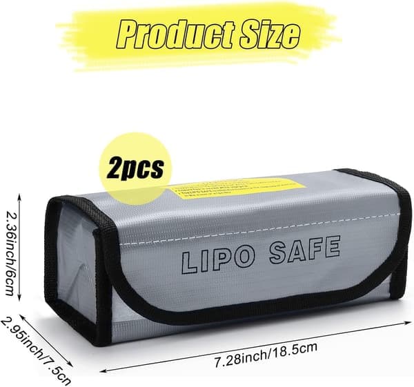 2 st Lipo Batterisäker Väska, Brandsäkert Skydd, Explosionssäker, Batterisäkerhetsfodral, Laddningsskyddsväska, 18,5 x 7,5 x 6 cm