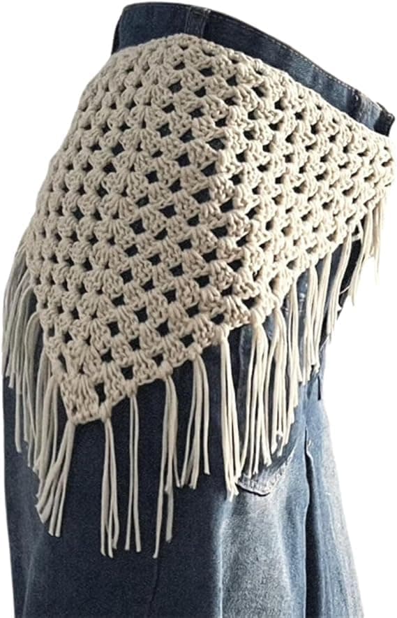 Triangle Fringe Lace Hip Scarf, Triangle Hip Scarf, Shawl with Long Fringe