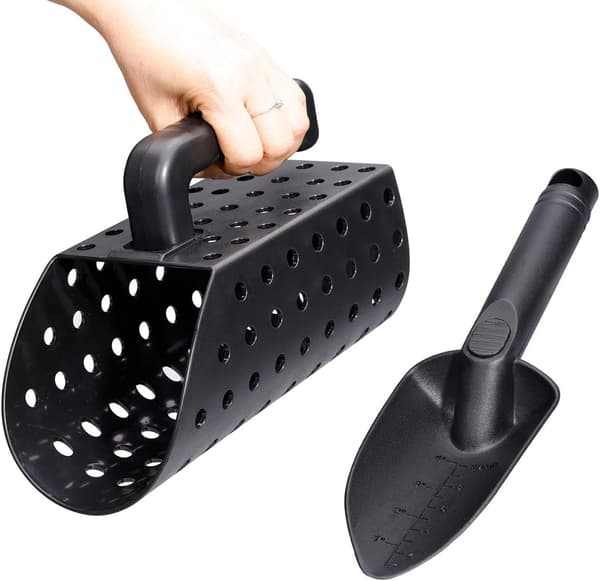 Bærbart, ergonomisk og solid sandscoop og murskje i ABS-plast for skattejakt, egnet for metalldeteksjon