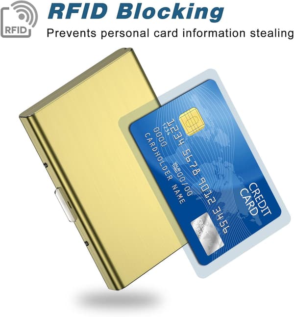 Kortholder med rum - Beskytter mod RFID - Rustfrit stål - Pung metal Sort gold