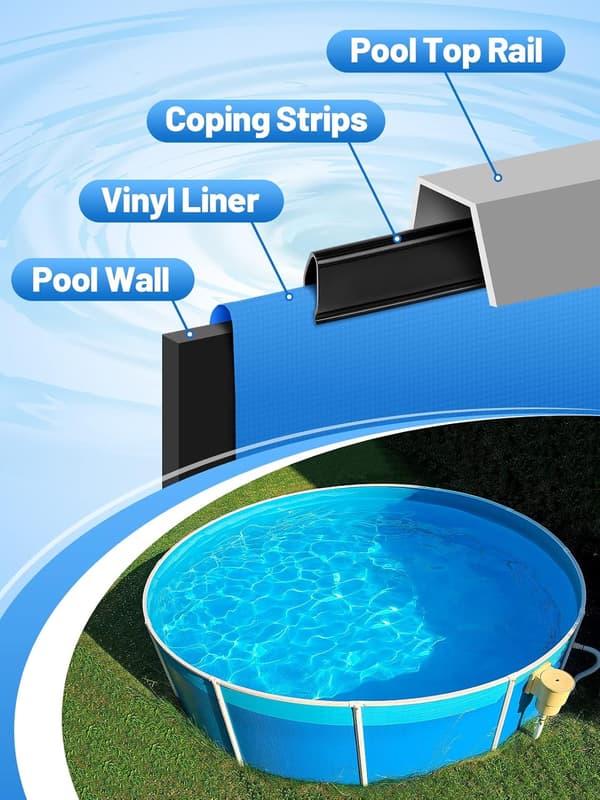 24\" Pool Coping Strips 33-pak, Overlap Liner Lock Erstatning til Runde & Ovale Overjordiske Pools, Holdbare Plastikclips