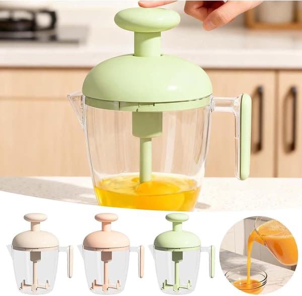 Lyserød Push-Action Håndpisker - Ergonomisk Multi-Blads Mixer til Æg, Fløde, Mælkeskummer & Pandekagedej Light Pink