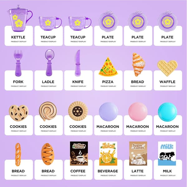 Teservis för små flickor, låtsasdessertset för barn (lila)