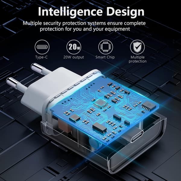 20W USB-C hurtigladeradapter for iPhone 8/9/10/11/12/13/14 Pro Max, USB-C Power Bank reiselader, egnet for Europa