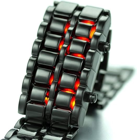 Herre Lava Stil Rustfrit Stål Ur Rød Blå LED Digital Ur Sort Armbåndsur