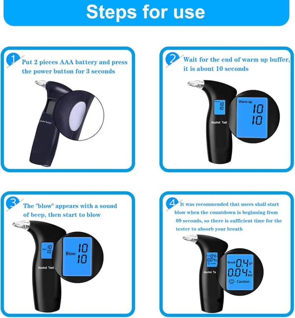 Alkometer, præcist alkometer til politiet, professionelt alkometer med 12 dyser og LCD-display