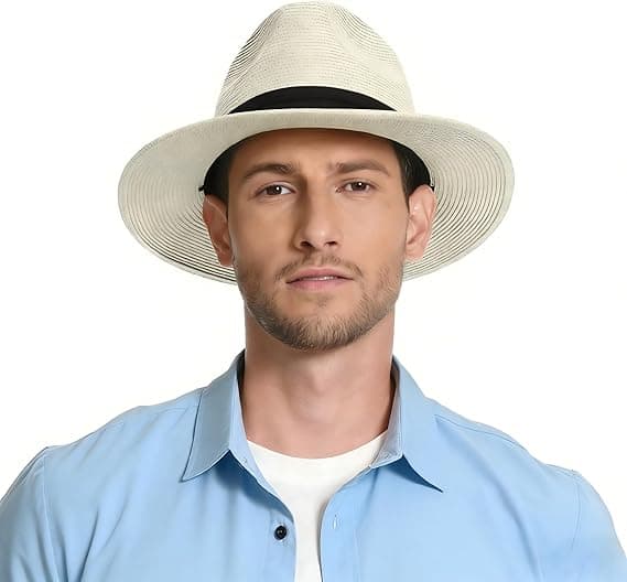 Panamahatt Solhatter for menn kvinner Bredbremmet Fedora Stråstrandhatt UV UPF 80+