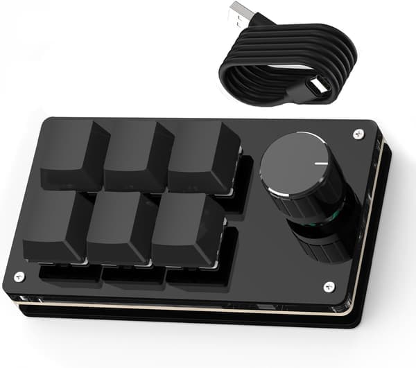 Mini Button Keyboard - 10 × 5.7 × 36.5 cm - 6 Keys - Programmable Mechanical Keyboard - Customizable Rotary Knob and Hot-Swappable Switches