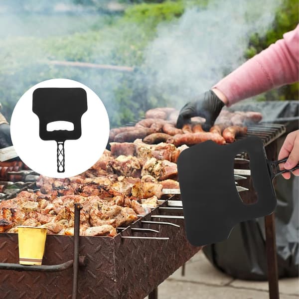 3-pak bærbart BBQ håndblæsersæt, letvægts plastik grillblæser, multifunktionel til udendørs madlavning og camping – sort