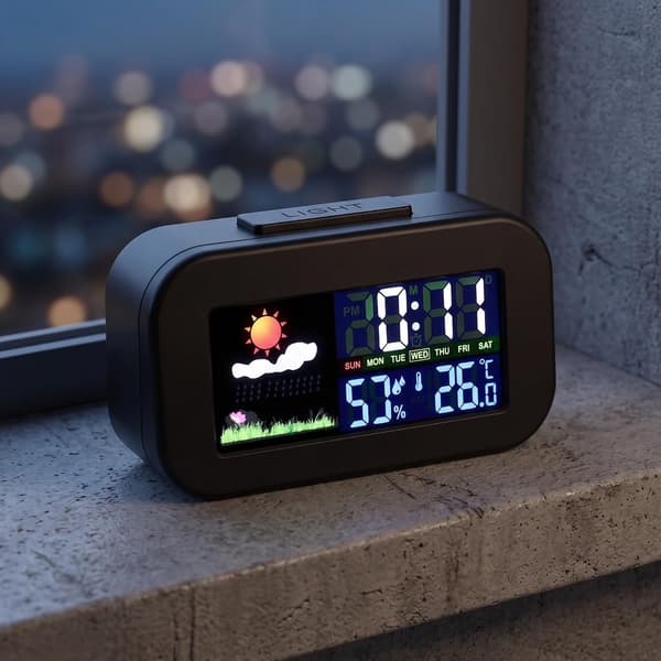 Soveromsvekkerklokke, digitalt termometer og hygrometer for kontoret