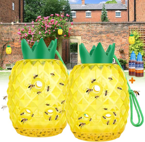 Getingfälla, gul jacka och bålfångare för utomhusbruk, giftfria återanvändbara hängande getingfällor, 2-pack, gul - ananasform