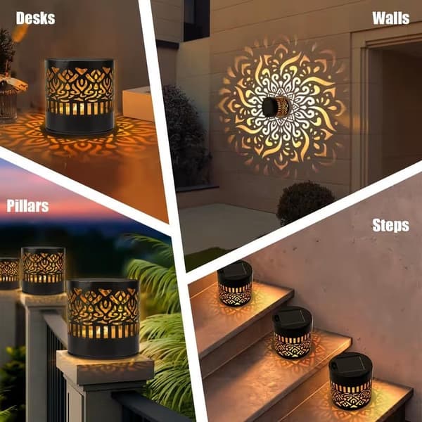 2 stk. solcellelamper LED hagelys utendørs vegglamper solcelle Mandala lys dekor solcelle Mandala lys utendørs for gjerde hage stolpe uteplass bakgård