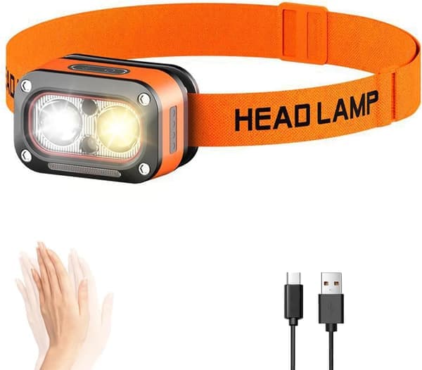 Motion-Activated Rechargeable Headlamp | Lightweight LED with Super Bright Beam, Waterproof for Camping, Running, Hiking & Work