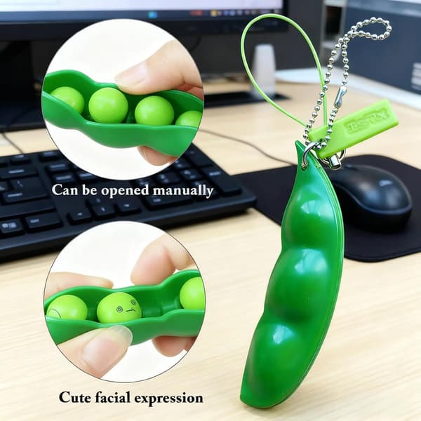 Squeeze Beans Nøglering Fidget Legetøj Squishy Ærtebælg Stressaflaster Bringer Sjov til Børn 3 STK Reducerer Angst og Stress
