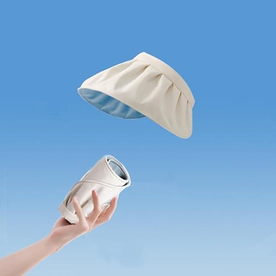 Sammenfoldelig solskærmshat med bred skygge til kvinder, afslappet roll-up strandhat, tom top solhat med UV-beskyttelse til sommer (beige)