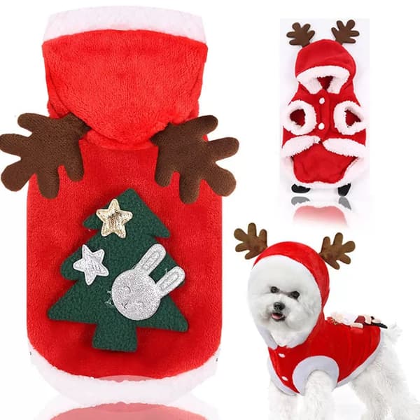 Jule-tema Fleece Sweatshirt til Små Hunde – Varm Efterårs-/Vinterbeklædning (Egnet til Bichon Frise, Teddy/Puddel, Pomeranian – Størrelse L)