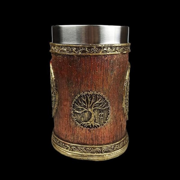 Medeltida livets träd-ölmugg – Vintage-mugg med insats av rostfritt stål