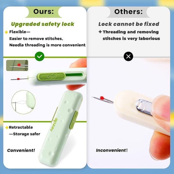 Newly Upgraded 3-in-1 Automatic Needle Threader Seam Ripper with Magnetic Storage Needle Box, Needle Threader Quick Sewing Kit (Green)
