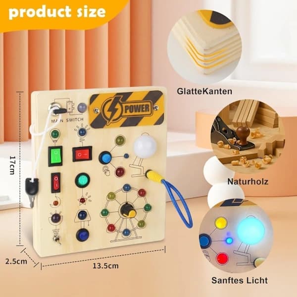 Montessori Aktivitetsbräda 1-4 År Leksak Trä LED Motor Sensorisk Aktivitetsbräda Barnpresent