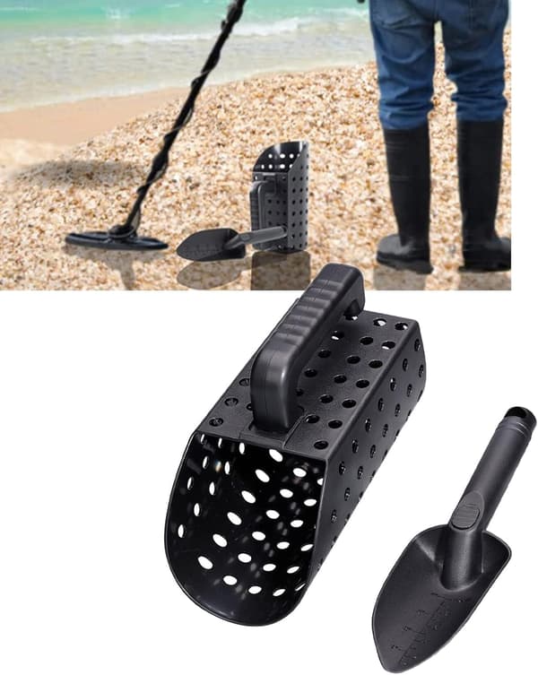 Bærbart, ergonomisk og solid sandscoop og murskje i ABS-plast for skattejakt, egnet for metalldeteksjon