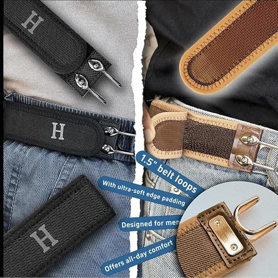 2-pack Taktiskt Metallkrok Elastiskt Bälte, Justerbart Sidobälte för Jeansbyxor, Brett Hållbart Stretch Midjeband, för Utomhusarbete