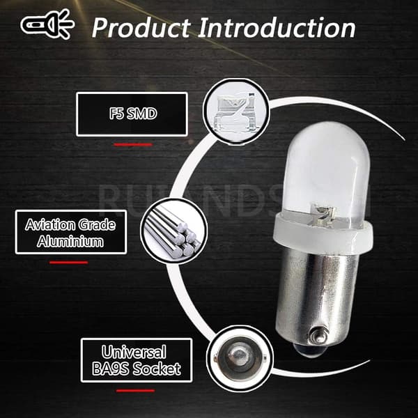 12 stk BA9S LED-pære 240V AC/DC erstatning for indikatorlys, hvit