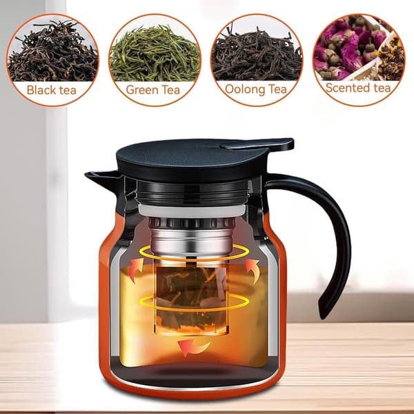 1L Dobbeltvægget Termokande i Rustfrit Stål med Infuser – Isoleret Kaffe- og Temaskine, Trykknaplåg, Langvarig Varmefastholdelse