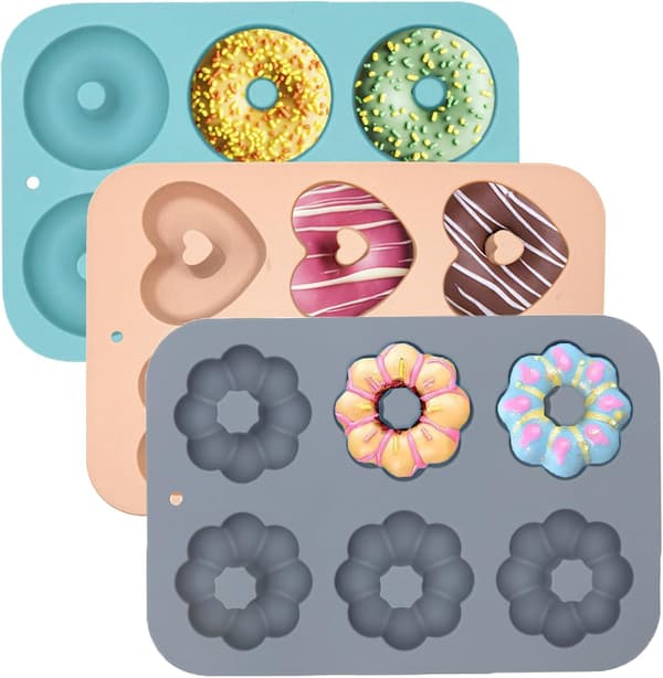 3-delat munkpanneset i silikon, non-stick munkpanneset, 6-håls silikonkakform (blå + grå + rosa)