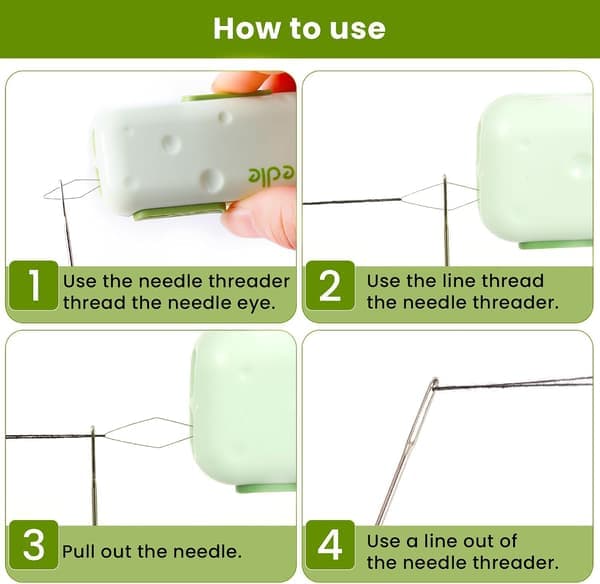Newly Upgraded 3-in-1 Automatic Needle Threader Seam Ripper with Magnetic Storage Needle Box, Needle Threader Quick Sewing Kit (Green)