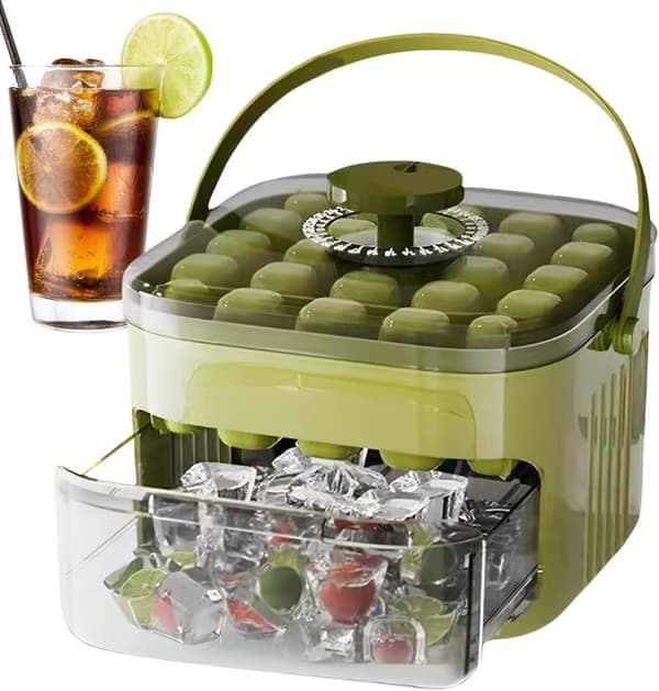 Ice Cube Maker - Press Type Ice Cube Tray with Container | Home Kitchen Gadget, Non-Contact Drawer Design for Kitchen, Party, and Home Use