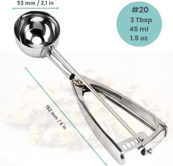 Iskremscoop - 304 rustfritt stål - 49ml - Selvutløsende - Lager perfekt runde kaker og iskremkuler.