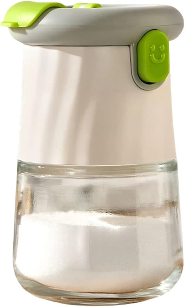 Robust glasbeholder til salt og peber – med trykknap til nem dosering – pladsbesparende krydderiflaske i glas