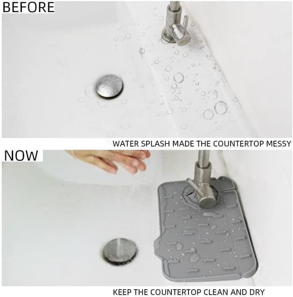 Splash Guard and Soap Sponge Holder, Splash-Proof Water Absorbing Dish Drying Mat for Kitchen Counter with Self-Draining Design (Grey)
