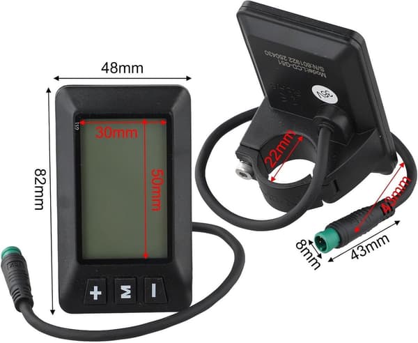 E-cykelcomputer - Cykel speedometer - LCD-skærm - 24V/36V/48V - Vandtæt 5-bens stik - ABS-materiale - Sort
