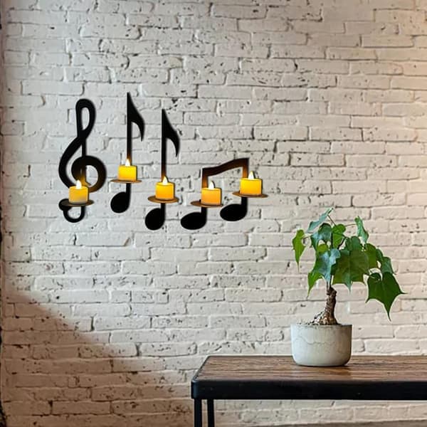 Sorte væglamper i metal, sæt med 4 musiknode-dekorationer til bryllup, veranda, hjem