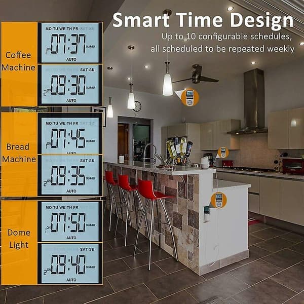 Timer til stikkontakt, 24/7 2200W Digital Timer til Stikkontakt Tilfældig Tilstand Tyverisikring til Hvidevarer Energieffektiv