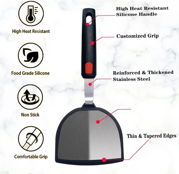 Silikon fiskespade, halvsirkelformet design, egnet for non-stick panner, varmebestandig opp til 315°C (600°F).