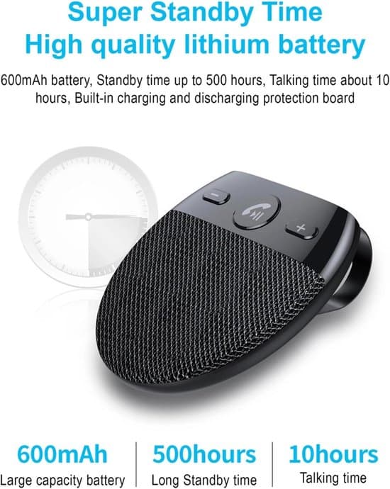 Bluetooth-højttaler – Trådløs Bluetooth-højttaler til bilen – Bil Bluetooth håndfri opkald med Type-C opladning – Stemmemeddelelser til Bluetooth i bilen