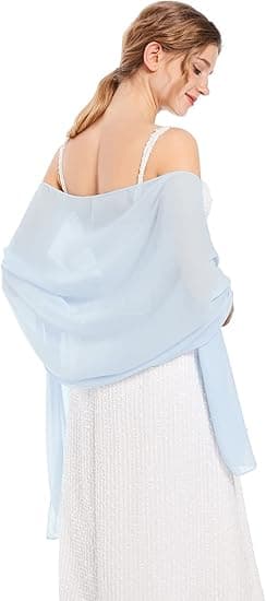 Sjaler og omslag Blødt Chiffon Tørklæde til Aftenfestkjoler Bryllupsstola light blue