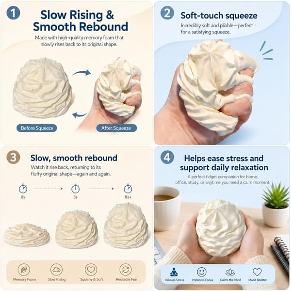 Fløderulle Squishy Kagelegetøj, Blød Silikone Langsomt Stigende Klemme Madlegetøj, Bærbart Lomme Håndholdt Sensorisk Fidget Legetøj til Stresslindring og Fokus