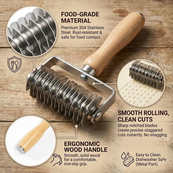 Gitterdeigkutter, profesjonell gitterrulle for pai og Beef Wellington, skarp multiblads deigkutter for jevne dekorative skorper