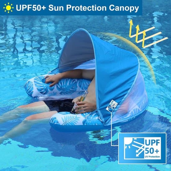 Pool Float med Kaleche og Kopholder – XL Poolstol – Lounge Float med Justerbar Solskærm – Oppustelig Pool Float til Voksne