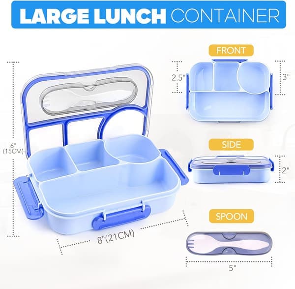 Bento Box Adult, Lunch Box, 4-Compartment Lunch Boxes, Drop-Proof, Dishwasher Safe & Made from BPA-Free Materials (Blue)