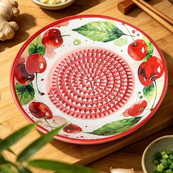 Ceramic Garlic and Ginger Grater Plate, Grating Bowl with Textured Surface for Garlic, Ginger, Herbs, and Sauce, 1 Piece