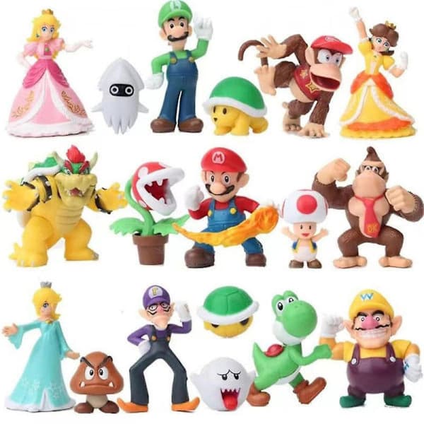 18 stk Super Mario Bros Actionfigurer Leketøysett, Spill Samlemodell